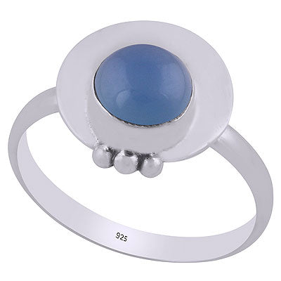 Beautiful Plain Rawa Work Around Blue Chalcedony Round Shape 925 Sterling Solid Silver Ring - R3403039-9