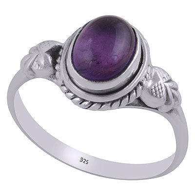Gorgeous Textured Leaf Around Amethyst Oval Shape 925 Sterling Solid Silver Ring - R3403041-1