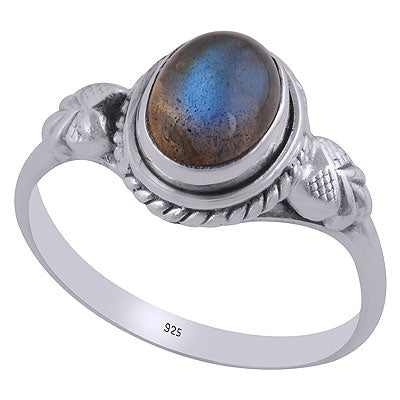 Gorgeous Textured Leaf Around Labradorite Oval Shape 925 Sterling Solid Silver Ring - R3403041-5