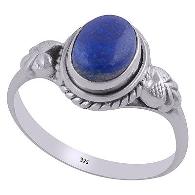 Gorgeous Textured Leaf Around Lapis Oval Shape 925 Sterling Solid Silver Ring - R3403041-6