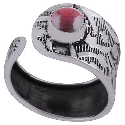 Stunning Textured Work Around Garnet Round Shape 925 Sterling Solid Silver Ring - R3403042-2