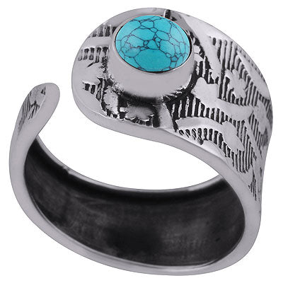Stunning Textured Work Around Turquoise Round Shape 925 Sterling Solid Silver Ring - R3403042-3