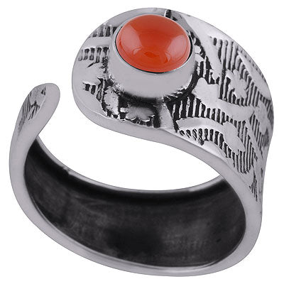 Stunning Textured Work Around Carnelian Round Shape 925 Sterling Solid Silver Ring - R3403042-7