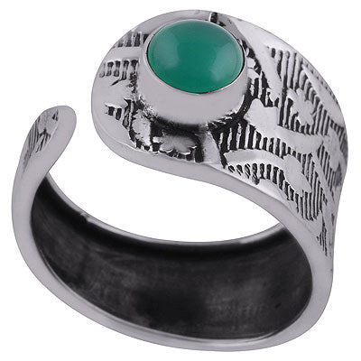 Stunning Textured Work Around Green Onyx Round Shape 925 Sterling Solid Silver Ring - R3403042-8