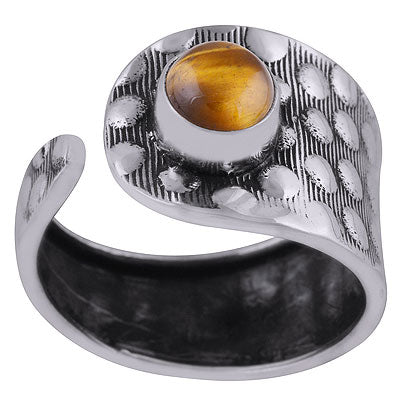 Alluring Textured Work Around Tiger's Eye Round Shape 925 Sterling Solid Silver Ring - R3403043-10