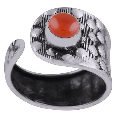 Alluring Textured Work Around Carnelian Round Shape 925 Sterling Solid Silver Ring - R3403043-7
