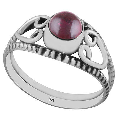 Gorgeous Handcrafted Wire Work Around Garnet Round Shape 925 Sterling Solid Silver Ring - R3403044-2