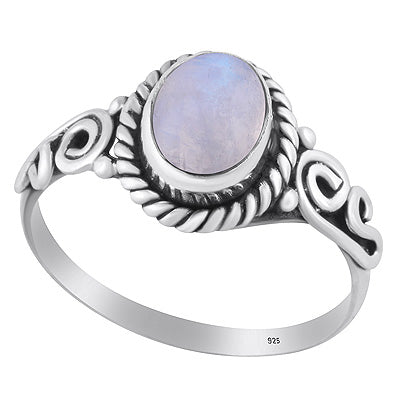 Stunning Twisted Wire Work Around Rainbow Moonstone Oval Shape 925 Sterling Solid Silver Ring - R3403047-34