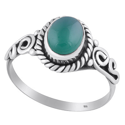Stunning Twisted Wire Work Around Green Onyx Oval Shape 925 Sterling Solid Silver Ring - R3403047-38