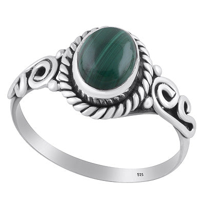 Stunning Twisted Wire Work Around Malachite Oval Shape 925 Sterling Solid Silver Ring - R3403047-42