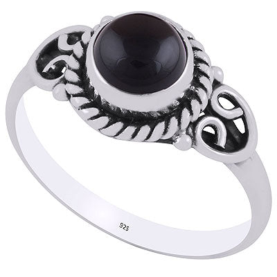 Alluring Twisted Rawa Work Around Black Onyx Pear Shape 925 Sterling Solid Silver Ring - R3403048-33