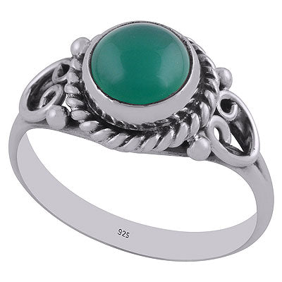 Alluring Twisted Rawa Work Around Green Onyx Round Shape 925 Sterling Solid Silver Ring - R3403048-8