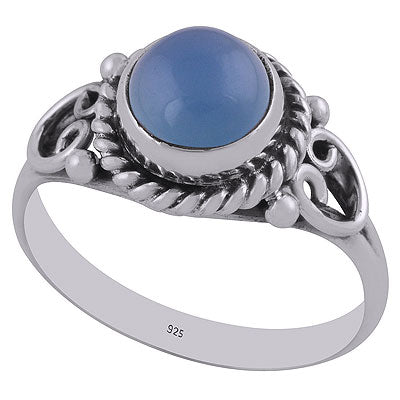 Alluring Twisted Rawa Work Around Blue Chalcedony Round Shape 925 Sterling Solid Silver Ring - R3403048-9