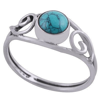 Gorgeous Wire Coil Work Around Turquoise Round Shape 925 Sterling Solid Silver Ring - R3403049-3