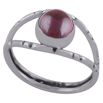 Stunning Textured Oxidised Split Shank Around Garnet Round Shape 925 Sterling Solid Silver Ring - R3403051-2