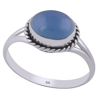Gorgeous Split Shank with Textured Wire Around Blue Chalcedony Oval Shape 925 Sterling Solid Silver Rings - R3403052-11