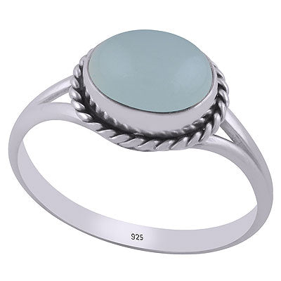 Gorgeous Split Shank with Textured Wire Around Aqua Chalcedony Oval Shape 925 Sterling Solid Silver Rings - R3403052-12