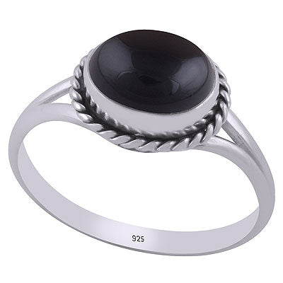 Gorgeous Split Shank with Textured Wire Around Black Onyx Oval Shape 925 Sterling Solid Silver Rings - R3403052-15