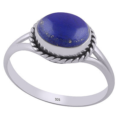 Gorgeous Split Shank with Textured Wire Around Lapis Oval Shape 925 Sterling Solid Silver Rings - R3403052-6