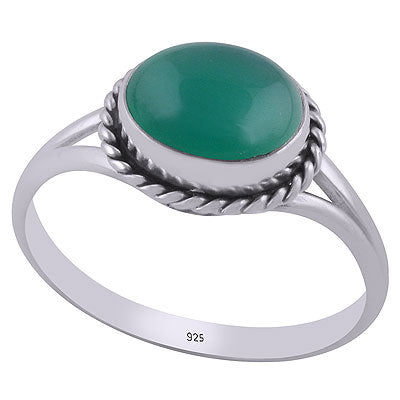 Gorgeous Split Shank with Textured Wire Around Green Onyx Oval Shape 925 Sterling Solid Silver Rings - R3403052-8