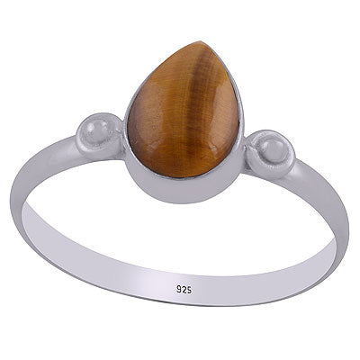 Stunning Rawa Work Around Tiger's Eye Pear Shape 925 Sterling Solid Silver Ring - R3403053-12