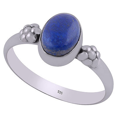 Beautiful Embossed Flower Work Around Lapis Oval Shape 925 Sterling Solid Silver Ring - R3403056-6