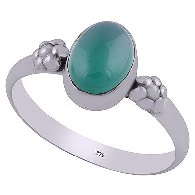 Beautiful Embossed Flower Work Around Green Onyx Oval Shape 925 Sterling Solid Silver Ring - R3403056-8