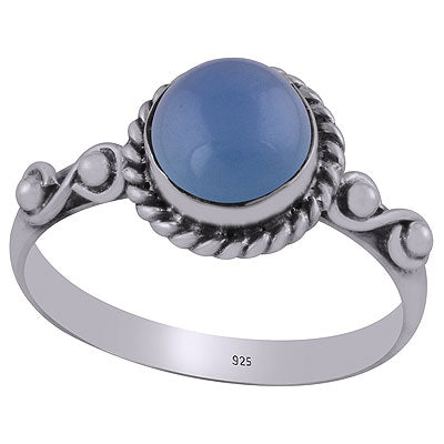 Gorgeous Twisted Wire & Rawa work Around Blue Chalcedony Round Shape 925 Sterling Solid Silver Ring - R3403057-10
