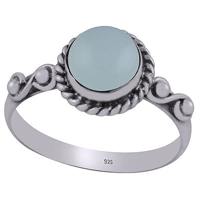 Gorgeous Twisted Wire & Rawa work Around Aqua Chalcedony Round Shape 925 Sterling Solid Silver Ring - R3403057-11