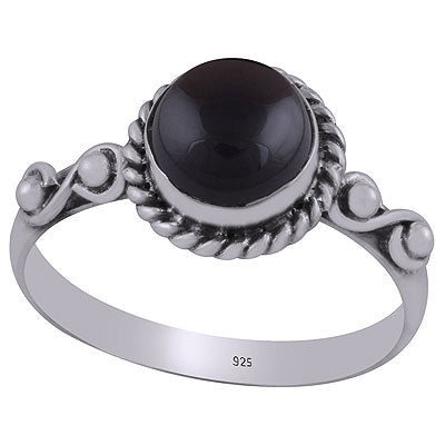 Gorgeous Twisted Wire & Rawa work Around Black Onyx Round Shape 925 Sterling Solid Silver Ring - R3403057-17