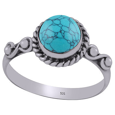 Gorgeous Twisted Wire & Rawa work Around Turquoise Round Shape 925 Sterling Solid Silver Ring - R3403057-3