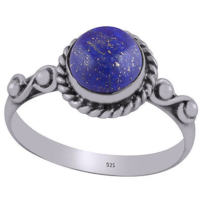 Gorgeous Twisted Wire & Rawa work Around Lapis Round Shape 925 Sterling Solid Silver Ring - R3403057-6