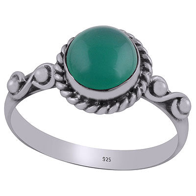 Gorgeous Twisted Wire & Rawa work Around Green Onyx Round Shape 925 Sterling Solid Silver Ring - R3403057-7