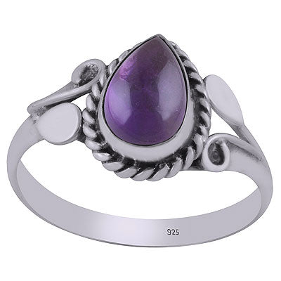 Gorgeous Handcrafted Pattern Around Amethyst Pear Shape 925 Sterling Solid Silver Ring - R3403058-1