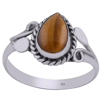 Gorgeous Handcrafted Pattern Around Tiger's Eye Pear Shape 925 Sterling Solid Silver Ring - R3403058-11