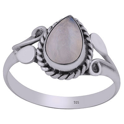 Gorgeous Handcrafted Pattern Around Rainbow Moonstone Pear Shape 925 Sterling Solid Silver Ring - R3403058-4