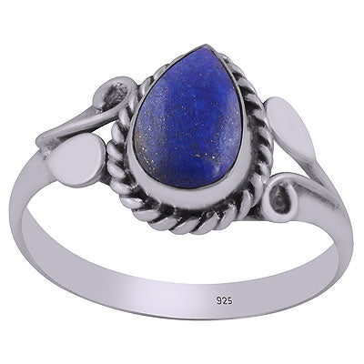 Gorgeous Handcrafted Pattern Around Lapis Pear Shape 925 Sterling Solid Silver Ring - R3403058-6
