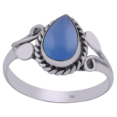 Gorgeous Handcrafted Pattern Around Blue Chalcedony Pear Shape 925 Sterling Solid Silver Ring - R3403058-9