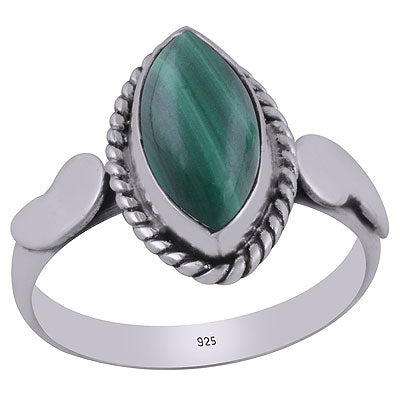 Alluring Twisted Wire Work Around Malachite Marquise Shape 925 Sterling Solid Silver Ring - R3403059-12