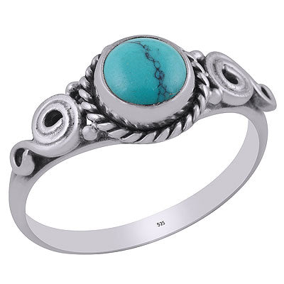 Gorgeous Twisted Wire Coil Work Around Turquoise Round Shape 925 Sterling Solid Silver Ring - R3403061-3
