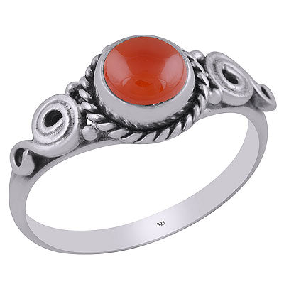 Gorgeous Twisted Wire Coil Work Around Carnelian Round Shape 925 Sterling Solid Silver Ring - R3403061-6