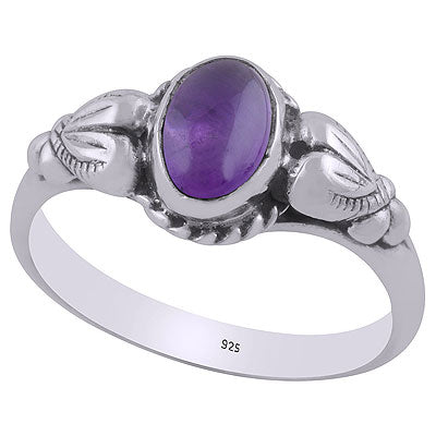 Alluring Embossed Handwork Around Amethyst Oval Shape 925 Sterling Solid Silver Ring - R3403064-1