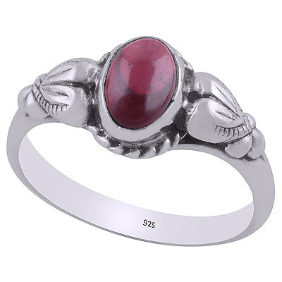 Alluring Embossed Handwork Around Garnet Oval Shape 925 Sterling Solid Silver Ring - R3403064-2