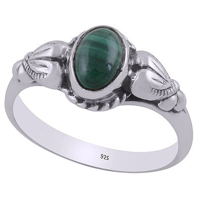 Alluring Embossed Handwork Around Malachite Oval Shape 925 Sterling Solid Silver Ring - R3403064-6