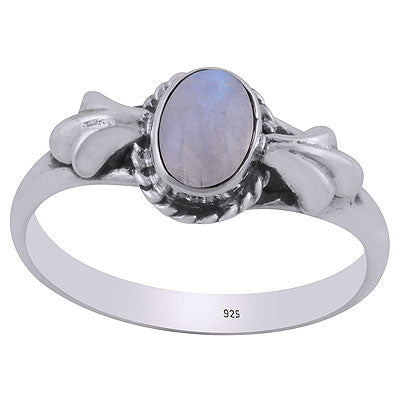 Gorgeous Leaf Embossed Work Around Rainbow Moonstone Oval Shape 925 Sterling Solid Silver Ring - R3403065-3
