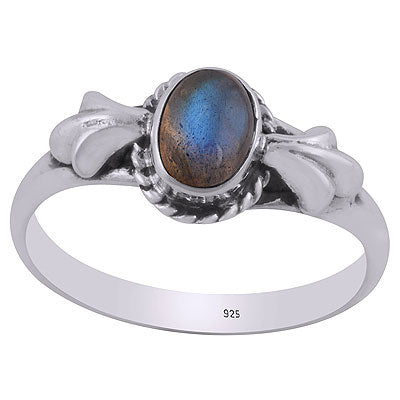 Gorgeous Leaf Embossed Work Around Labradorite Oval Shape 925 Sterling Solid Silver Ring - R3403065-4