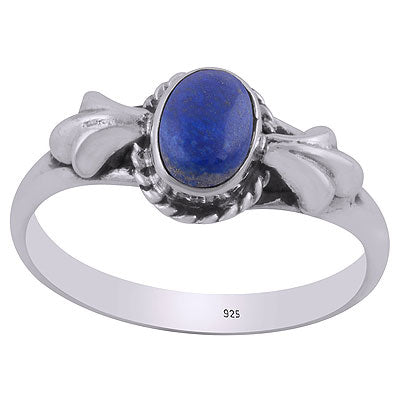 Gorgeous Leaf Embossed Work Around Lapis Oval Shape 925 Sterling Solid Silver Ring - R3403065-5