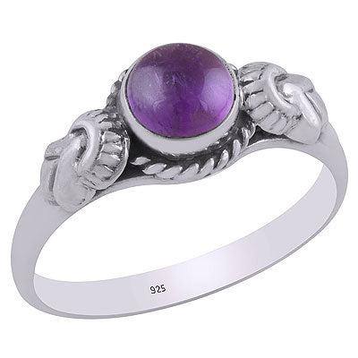 Gorgeous Embossed Twisted Wire Work Around Amethyst Round Shape 925 Sterling Solid Silver Ring - R3403066-1