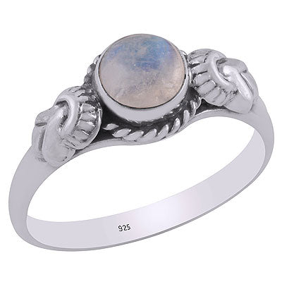 Gorgeous Embossed Twisted Wire Work Around Rainbow Moonstone Round Shape 925 Sterling Solid Silver Ring - R3403066-2