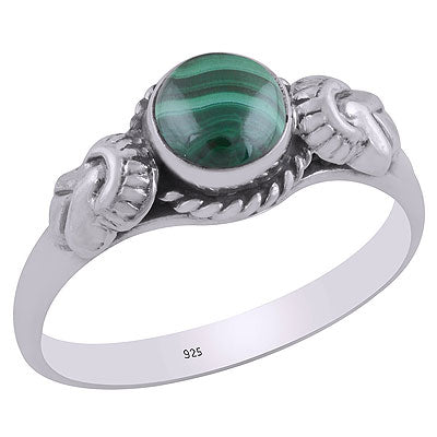 Gorgeous Embossed Twisted Wire Work Around Malachite Round Shape 925 Sterling Solid Silver Ring - R3403066-5